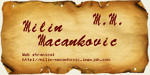 Milin Macanković vizit kartica
